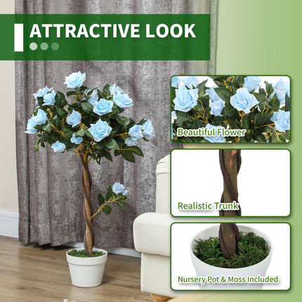 Set of 2 Artificial White Rose Plants in Pot 90cm - Light Blue