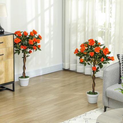 Set of 2 Artificial White Rose Plants in Pot 90cm - Orange