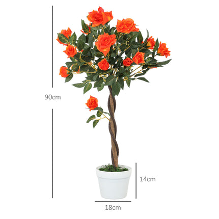 Set of 2 Artificial White Rose Plants in Pot 90cm - Orange