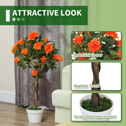 Set of 2 Artificial White Rose Plants in Pot 90cm - Orange