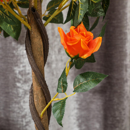 Set of 2 Artificial White Rose Plants in Pot 90cm - Orange