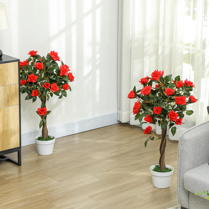 Set of 2 Artificial White Rose Plants in Pot 90cm - Red