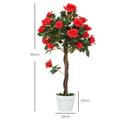 Set of 2 Artificial White Rose Plants in Pot 90cm - Red