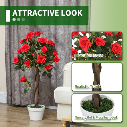 Set of 2 Artificial White Rose Plants in Pot 90cm - Red