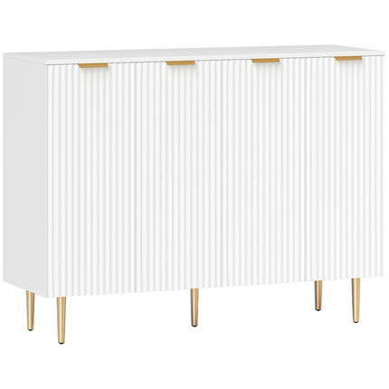 Modern Sideboard Buffet Cabinet with 4 Doors & Adjustable Shelves, Metal Legs - White