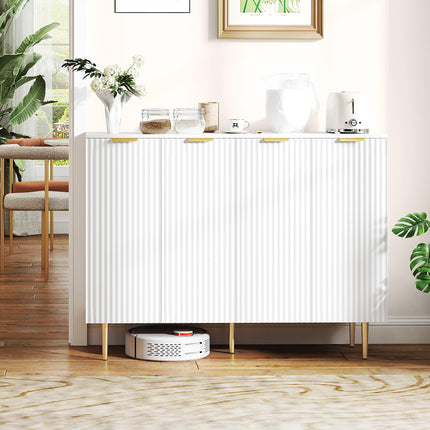 Modern Sideboard Buffet Cabinet with 4 Doors & Adjustable Shelves, Metal Legs - White