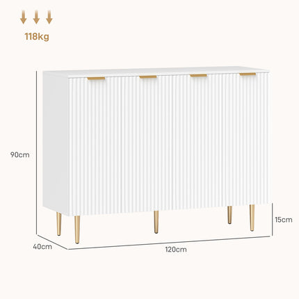 Modern Sideboard Buffet Cabinet with 4 Doors & Adjustable Shelves, Metal Legs - White