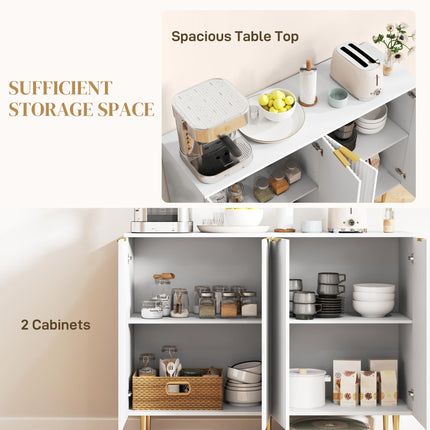 Modern Sideboard Buffet Cabinet with 4 Doors & Adjustable Shelves, Metal Legs - White