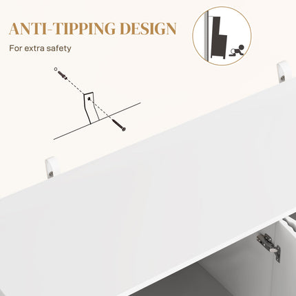 Modern Sideboard Buffet Cabinet with 4 Doors & Adjustable Shelves, Metal Legs - White