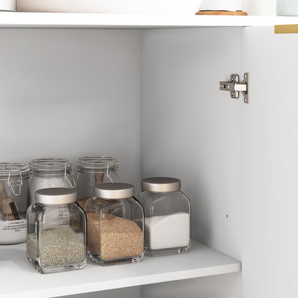Modern Sideboard Buffet Cabinet with 4 Doors & Adjustable Shelves, Metal Legs - White