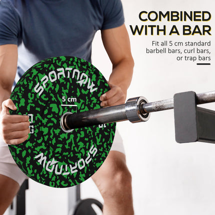 Olympic Solid Rubber Bumper Weight Plates Set 2 x 10kg 2" Hole - Green