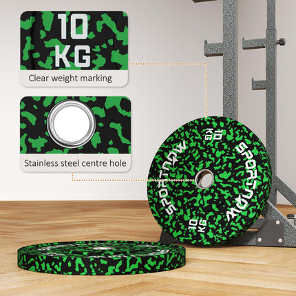 Olympic Solid Rubber Bumper Weight Plates Set 2 x 10kg 2" Hole - Green