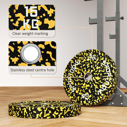 Olympic Solid Rubber Bumper Weight Plates Set 2 x 15kg 2" Hole - Yellow