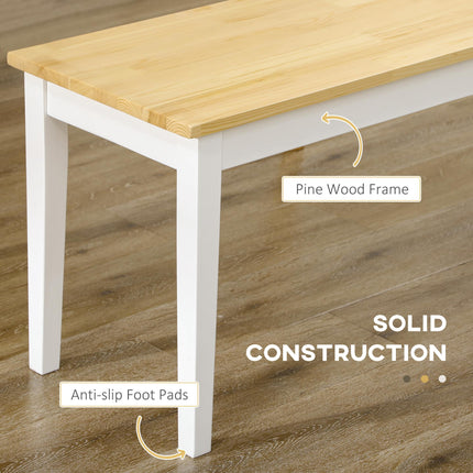 HOMCOM Dining Table and Bench Set, Farmhouse Kitchen Table and Bench with Wooden Frame for Living Room, Dining Room, Natural and White
