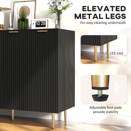 Sideboard Buffet Cabinet, Modern Kitchen Storage Cabinet with Adjustable Shelves and Metal Legs, Black