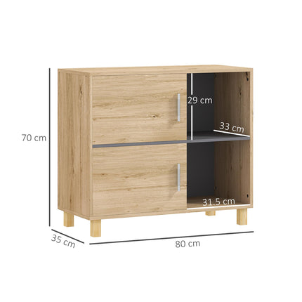 Freestanding Bathroom Cabinet with Double Doors and Open Compartments - Natural Wood Finish
