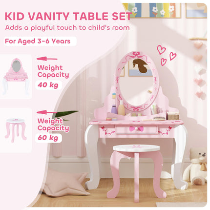 Kids Dressing Table Set with Stool and Mirror Pink Ballet Theme - Pink