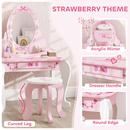 Kids Dressing Table Set with Stool and Mirror Pink Ballet Theme - Pink