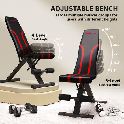 Foldable Weight Bench, Adjustable Incline Flat Bench Press with 6-Level Backrest, 4-Level Seat, Leg Extension for Home Gym Workout Full Body Strength Training