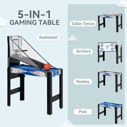 5 in 1 Kids Multi Games Table Combo - Pool, Table Tennis, Hockey, Basketball & Bow and Arrow - Blue