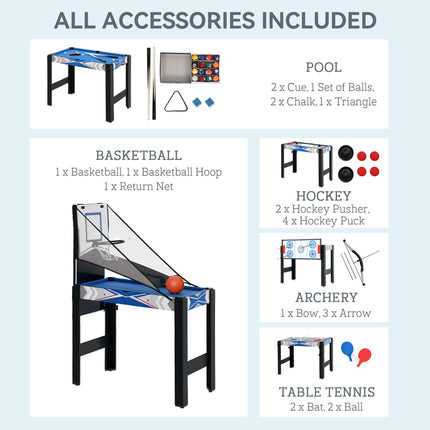 5 in 1 Kids Multi Games Table Combo - Pool, Table Tennis, Hockey, Basketball & Bow and Arrow - Blue