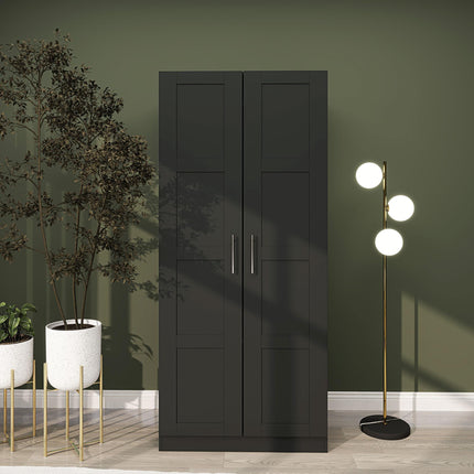Double Paneled Wardrobe with Shelves 80W x 53.5D x 180H cm - Black