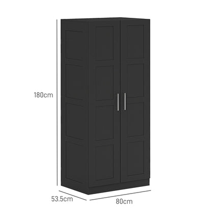 Double Paneled Wardrobe with Shelves 80W x 53.5D x 180H cm - Black
