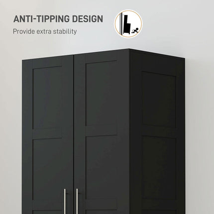 Double Paneled Wardrobe with Shelves 80W x 53.5D x 180H cm - Black