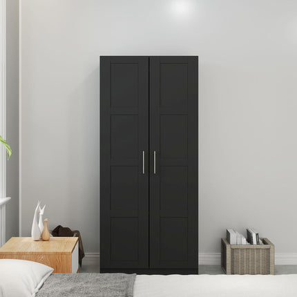 Double Paneled Wardrobe with Shelves 80W x 53.5D x 180H cm - Black