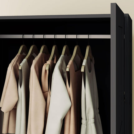 Double Paneled Wardrobe with Shelves 80W x 53.5D x 180H cm - Black