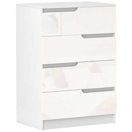Chest of Four High Gloss Drawers with Curved Handles - White