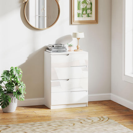 Chest of Four High Gloss Drawers with Curved Handles - White