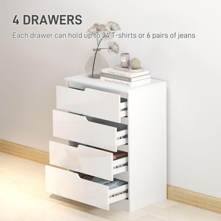 Chest of Four High Gloss Drawers with Curved Handles - White