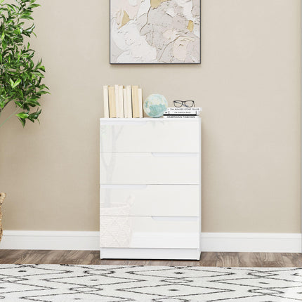 Chest of Four High Gloss Drawers with Curved Handles - White
