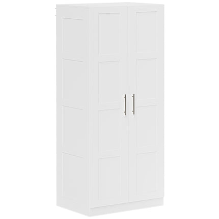 Double Paneled Wardrobe with Shelves for Extra Storage - White