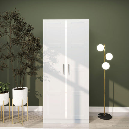 Double Paneled Wardrobe with Shelves for Extra Storage - White