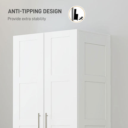 Double Paneled Wardrobe with Shelves for Extra Storage - White
