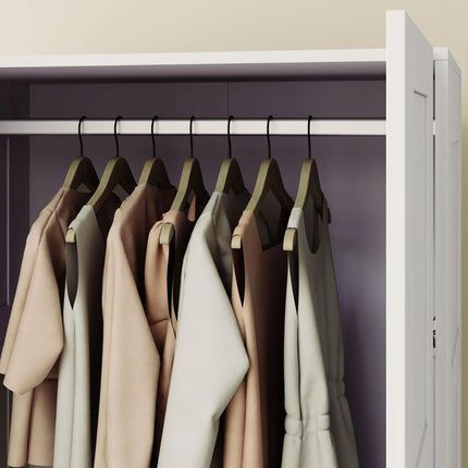 Double Paneled Wardrobe with Shelves for Extra Storage - White