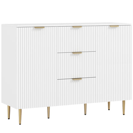 Modern Sideboard Buffet Cabinet with 3 Drawers & Adjustable Shelves, Metal Legs for Kitchen & Living Room - White