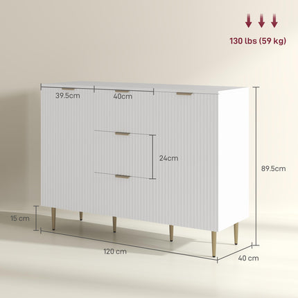 Modern Sideboard Buffet Cabinet with 3 Drawers & Adjustable Shelves, Metal Legs for Kitchen & Living Room - White
