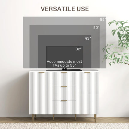 Modern Sideboard Buffet Cabinet with 3 Drawers & Adjustable Shelves, Metal Legs for Kitchen & Living Room - White