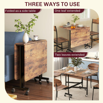 Six-Seater Drop-Leaf Dining Table, with Wheels - Brown Wood-Effect