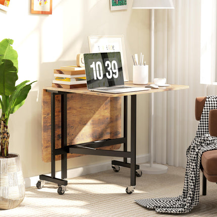 Six-Seater Drop-Leaf Dining Table, with Wheels - Brown Wood-Effect