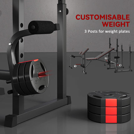 Weight Bench with Two Barbell Racks, Leg Curl Machine, Preacher Curl Bench, Blac