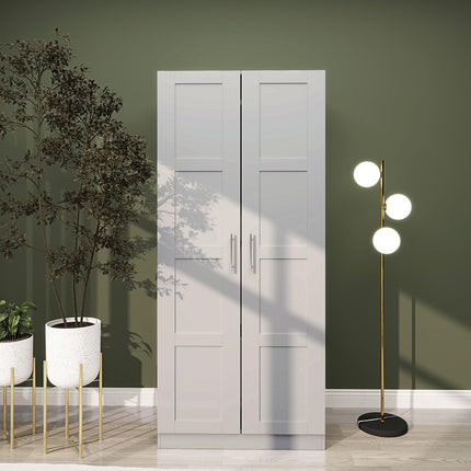 Double Paneled Wardrobe with Shelves and Soft Close Hinges - Grey