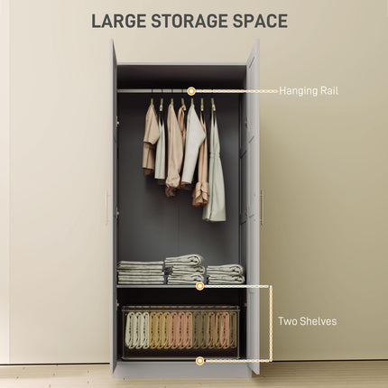 Double Paneled Wardrobe with Shelves and Soft Close Hinges - Grey