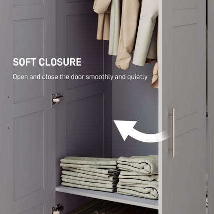 Double Paneled Wardrobe with Shelves and Soft Close Hinges - Grey