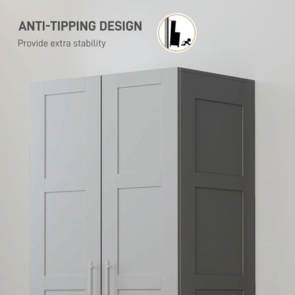 Double Paneled Wardrobe with Shelves and Soft Close Hinges - Grey