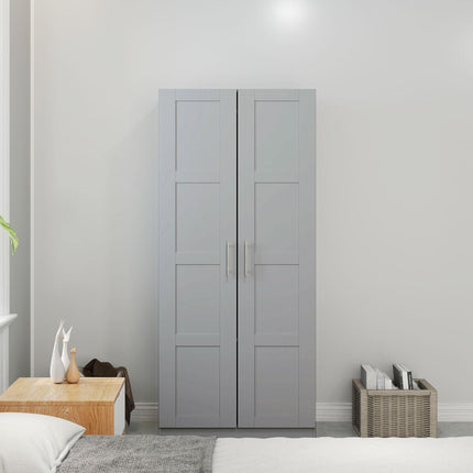 Double Paneled Wardrobe with Shelves and Soft Close Hinges - Grey