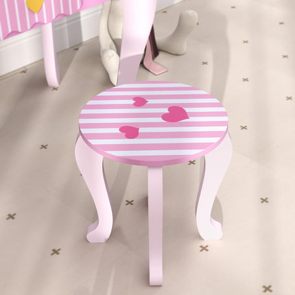 Kids Dressing Table Set, Vanity Table with Stool, Mirror, Drawer, Desktop Storag